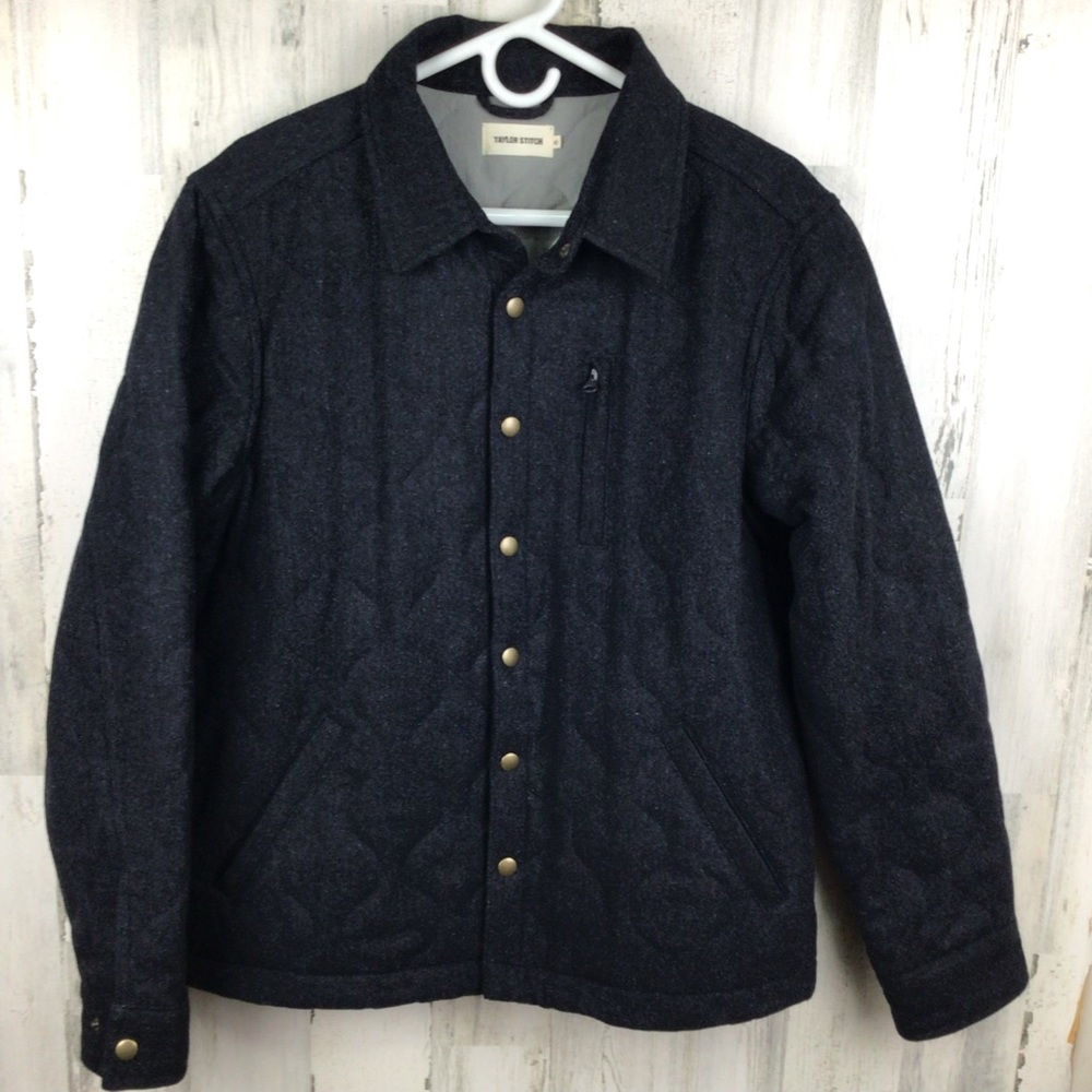 Taylor Stitch Quilted Jacket Mens Wool Snap Up Jacket 42 Dark Gray.